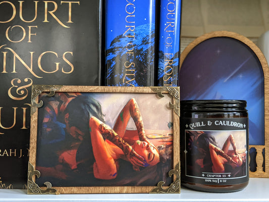 Chapter 55 | Licensed ACOTAR 8oz Wood Wick Soy Candle and Bookshelf Sign Set