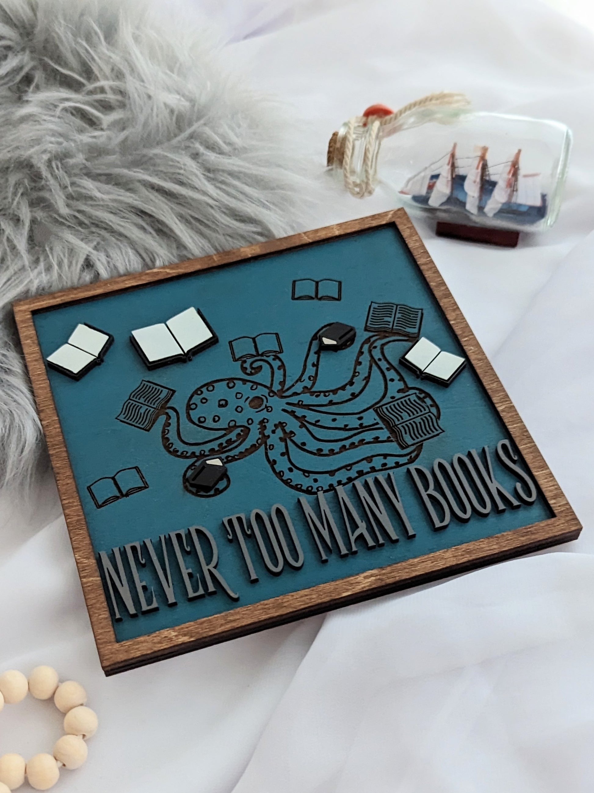Never Too Many Books | Wooden Bookshelf Sign - Quill & Cauldron