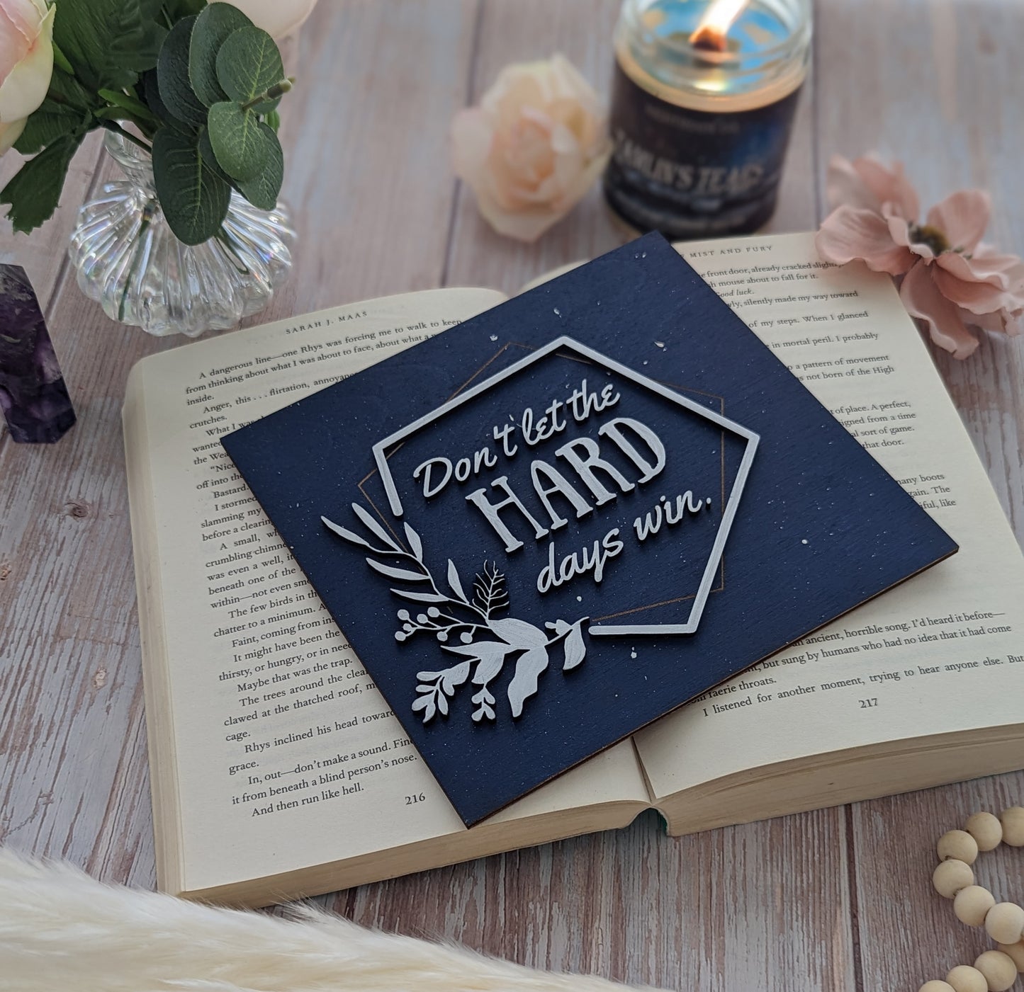 Don't let the hard days win | Licensed ACOTAR Wooden Bookshelf Sign - Quill & Cauldron