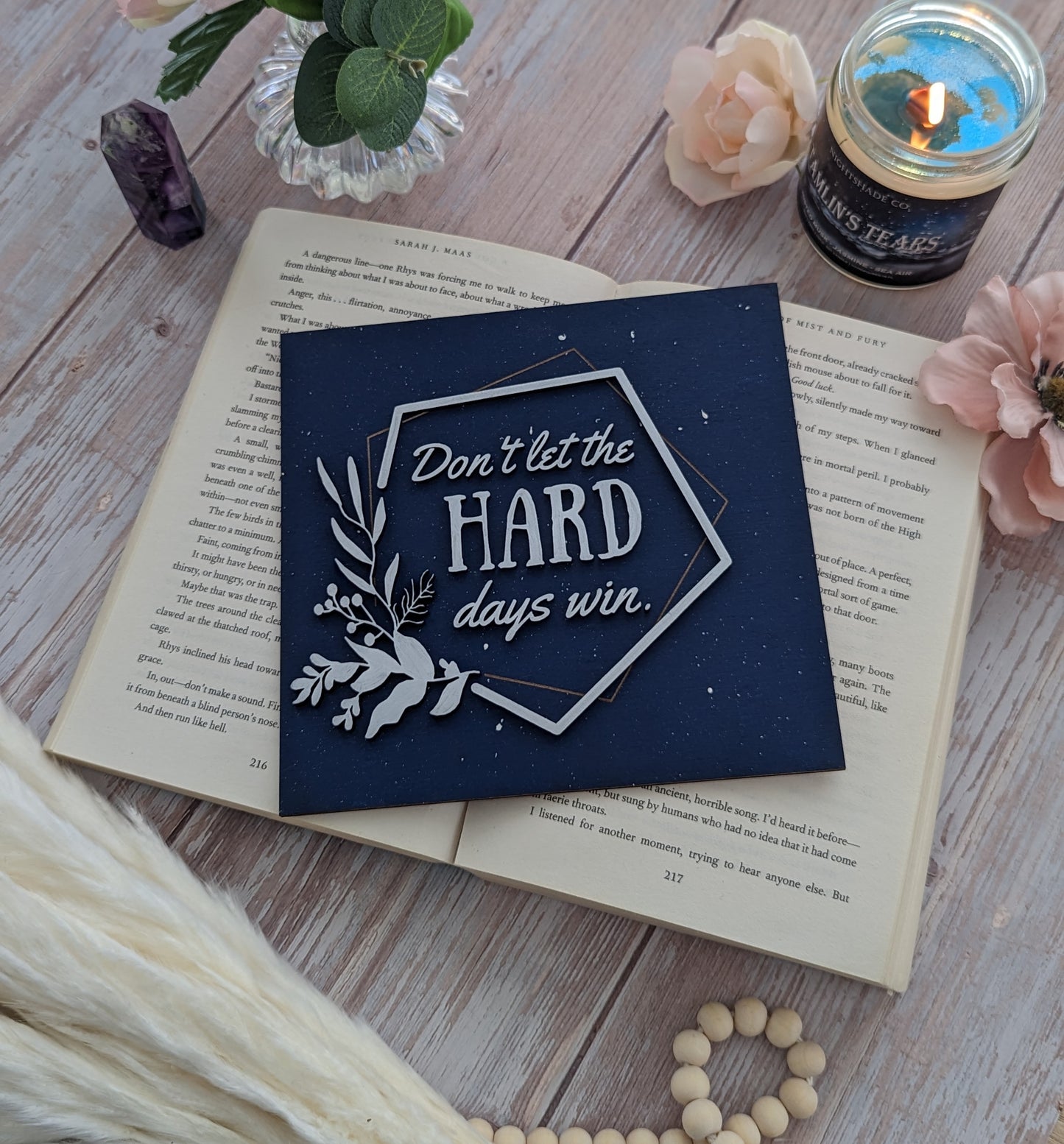 Don't let the hard days win | Licensed ACOTAR Wooden Bookshelf Sign - Quill & Cauldron