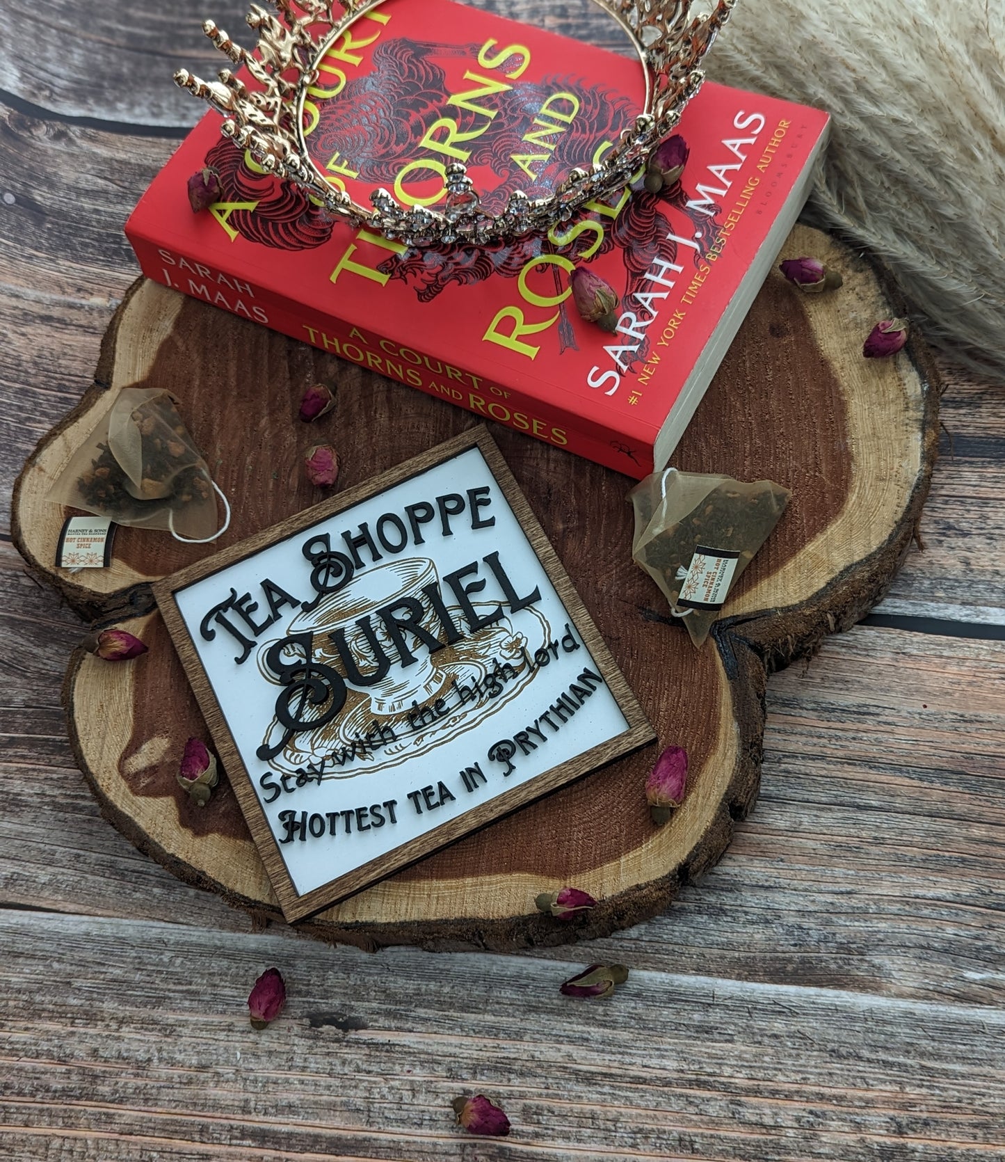 The Suriel Tea Shoppe Licensed Bookshelf Sign - Quill & Cauldron