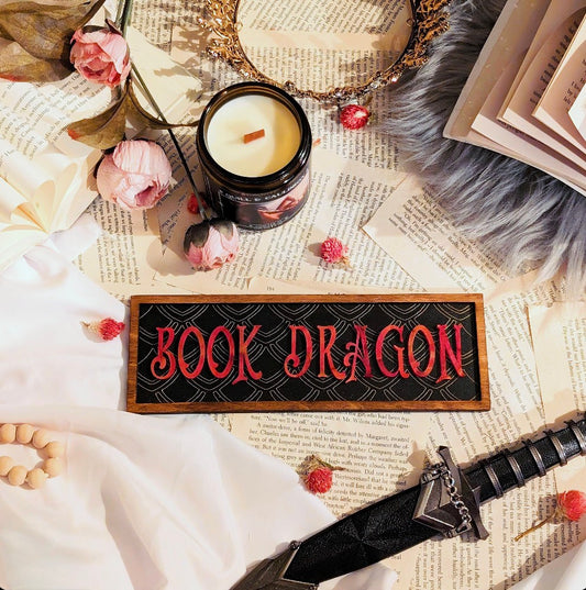 Book Dragon Wooden Bookshelf Sign