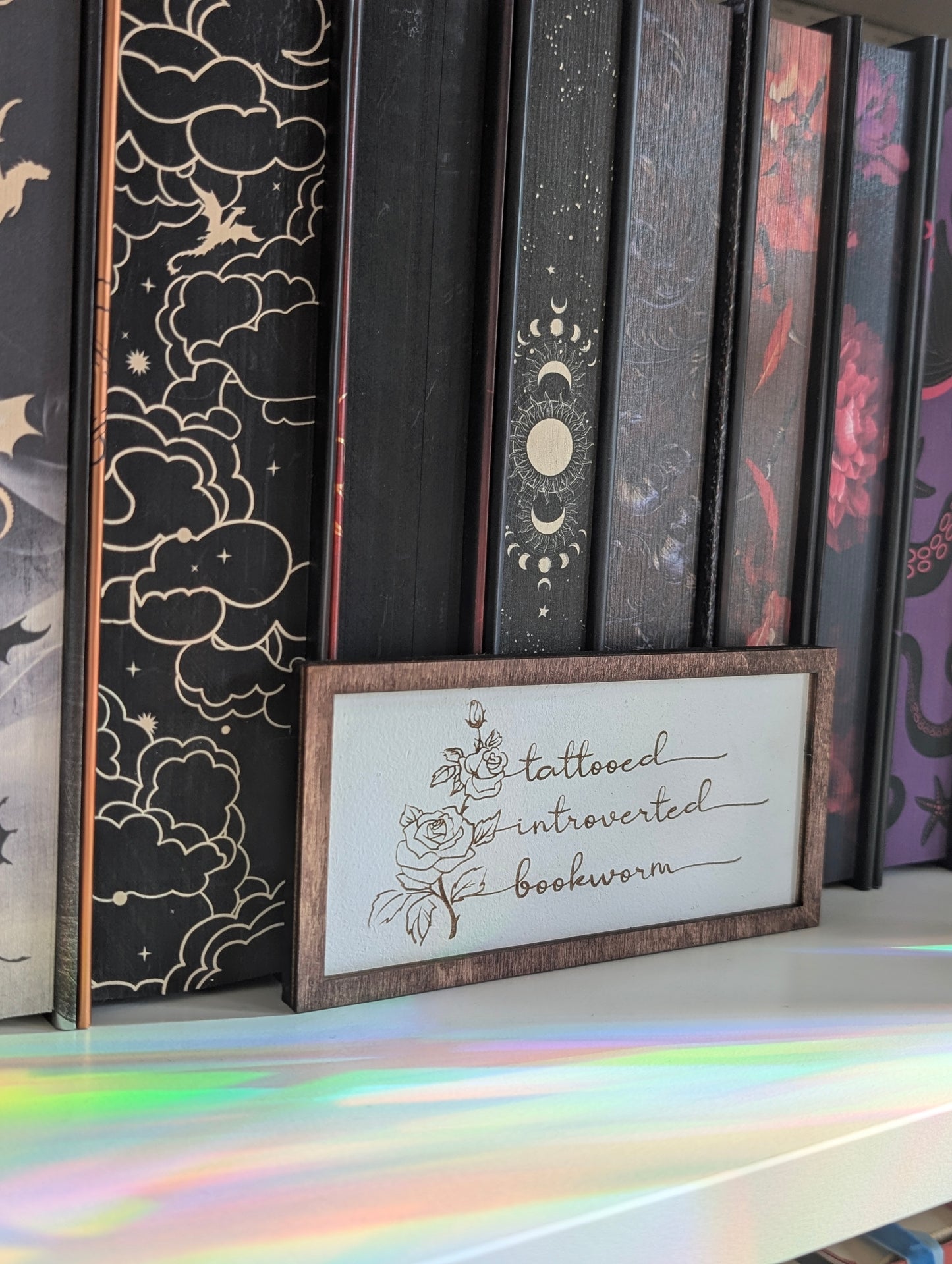 Tattooed Introverted Bookworm | Wooden Bookshelf Sign