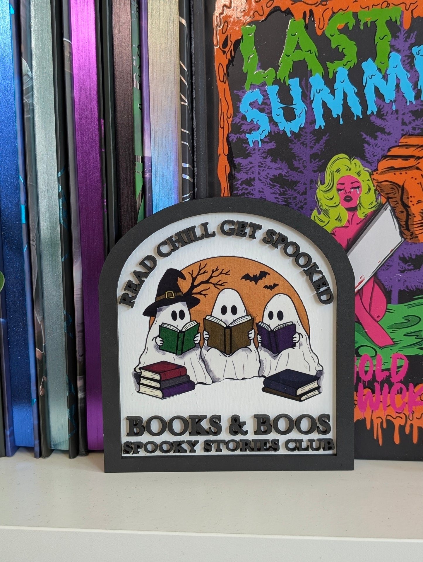 Books & Boos Spooky Stories Club Spooky Collection Bookshelf Sign