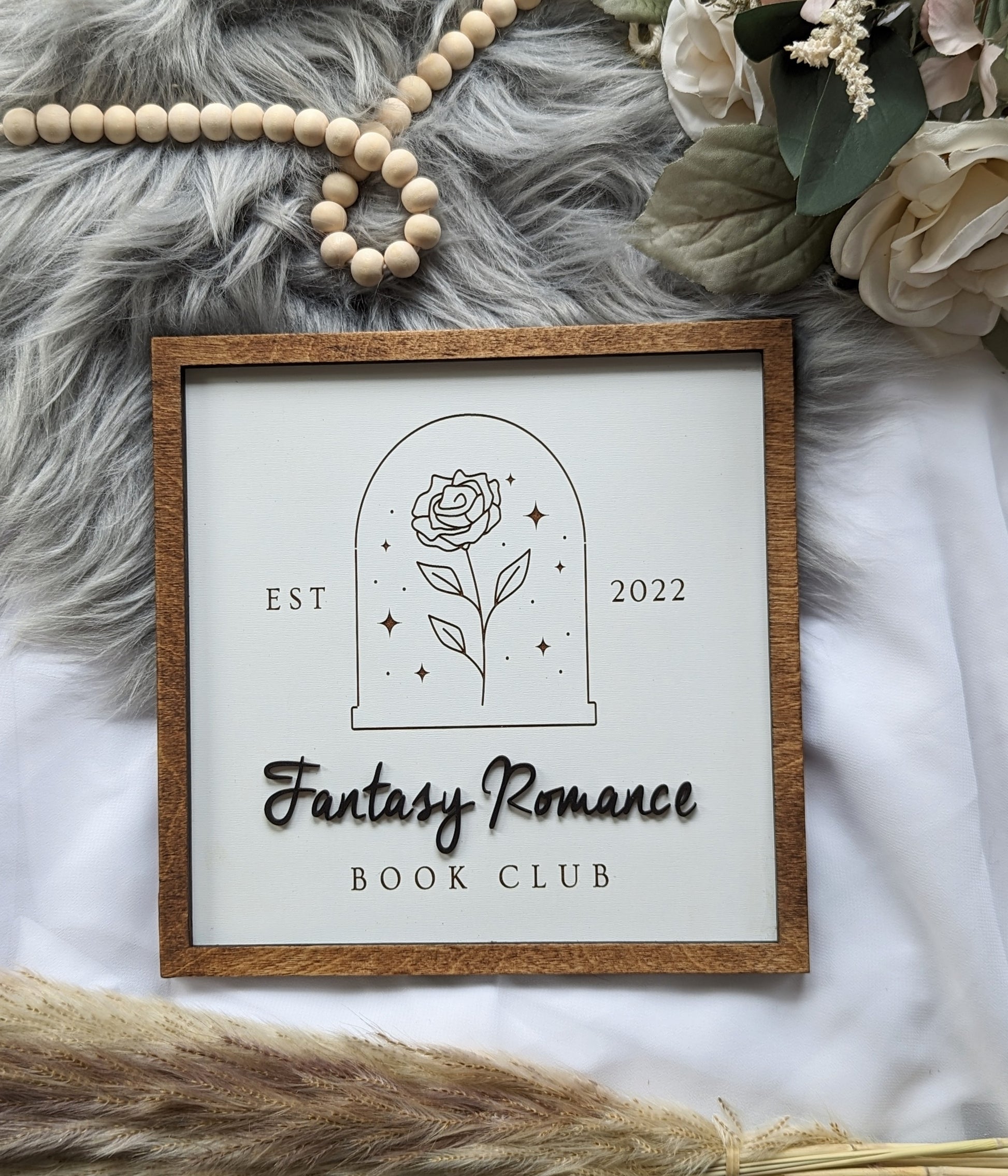 Fantasy Romance Book Club | Wooden Bookshelf Sign | Customizable - Quill & Cauldron