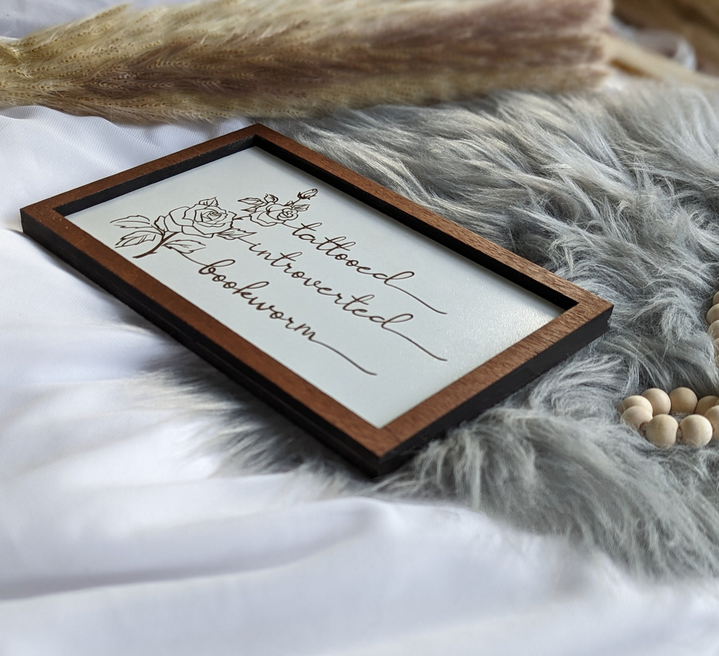 Tattooed Introverted Bookworm | Wooden Bookshelf Sign - Quill & Cauldron