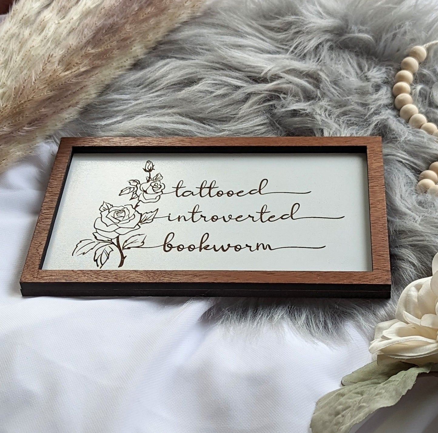 Tattooed Introverted Bookworm | Wooden Bookshelf Sign - Quill & Cauldron