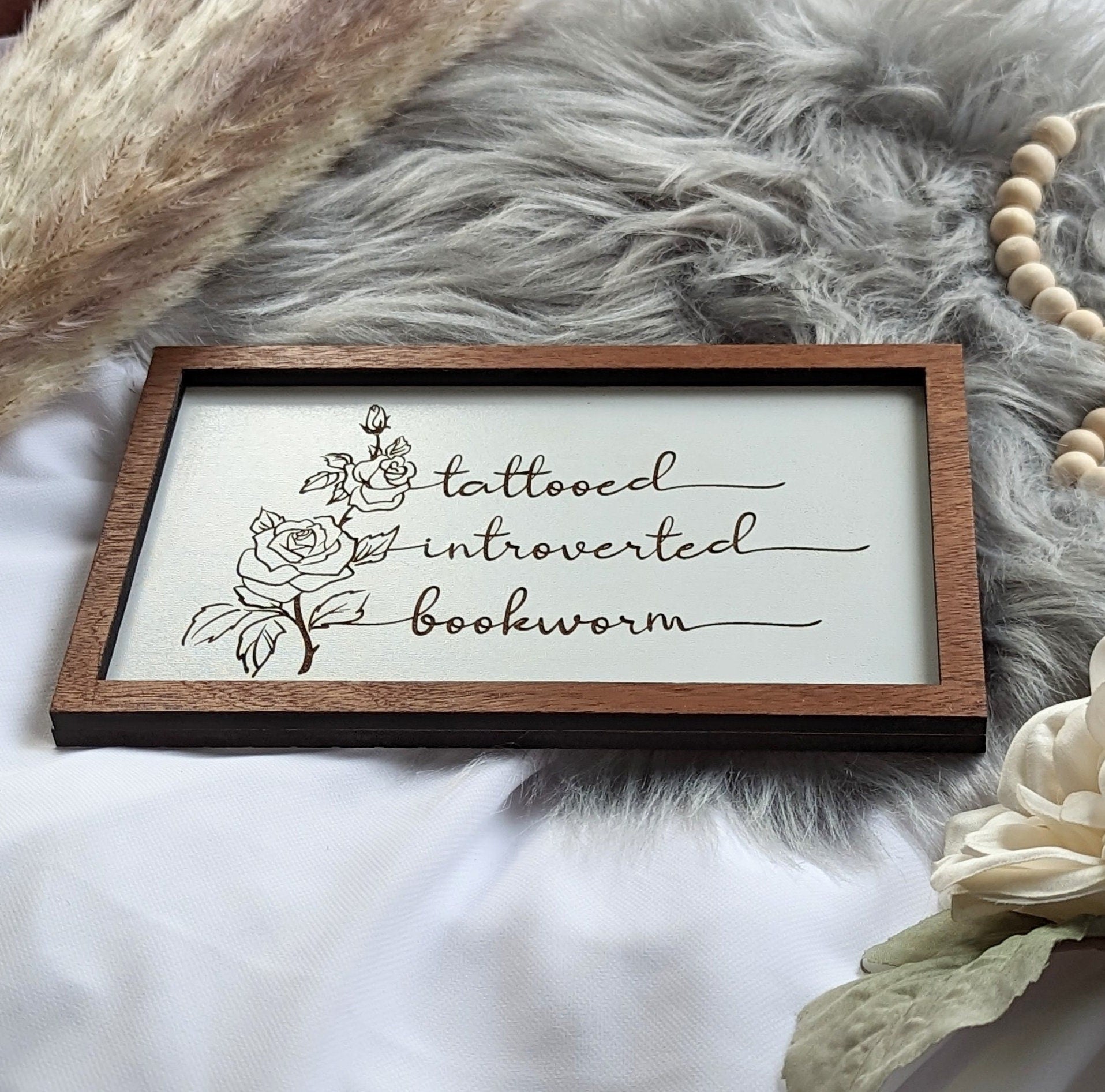 Tattooed Introverted Bookworm | Wooden Bookshelf Sign - Quill & Cauldron