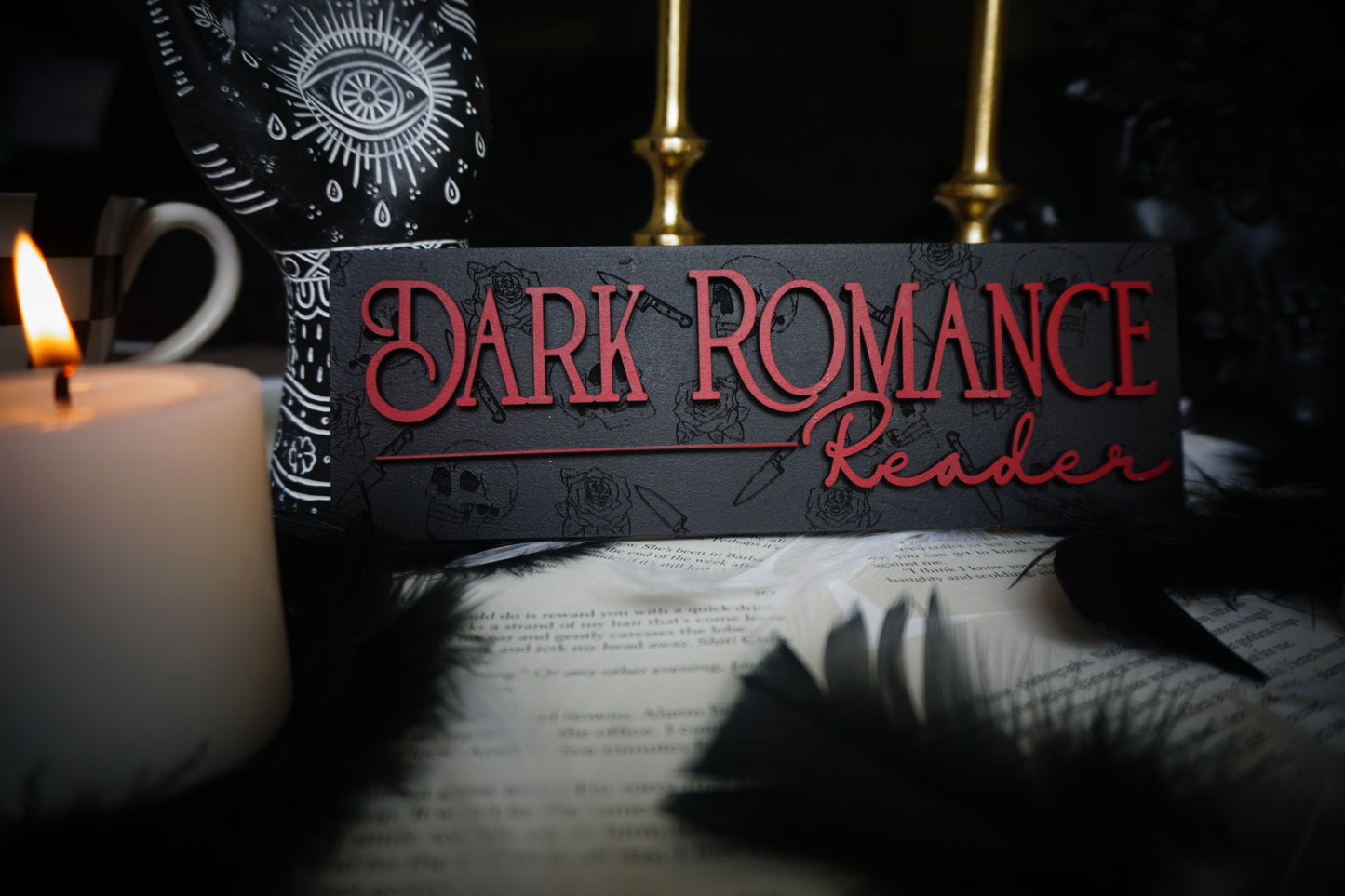Dark Romance Reader Bookshelf Sign