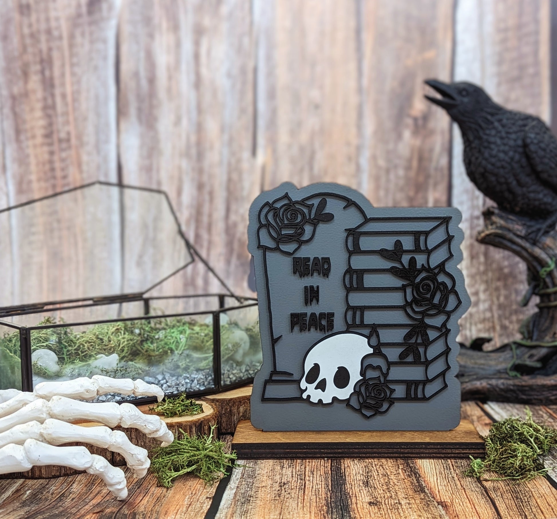 Read in Peace Spooky Collection Bookshelf Sign - Quill & Cauldron