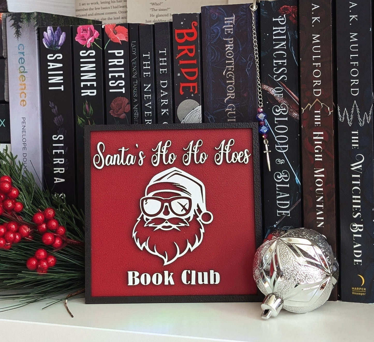 Santa's Ho Ho Hoes Book Club Holiday Bookshelf Sign