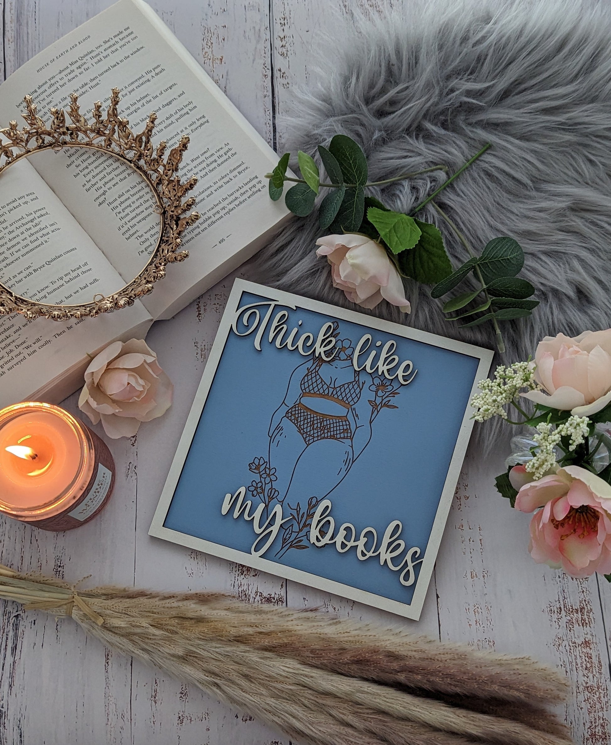 Thick Like My Books | Wooden Bookshelf Sign - Quill & Cauldron