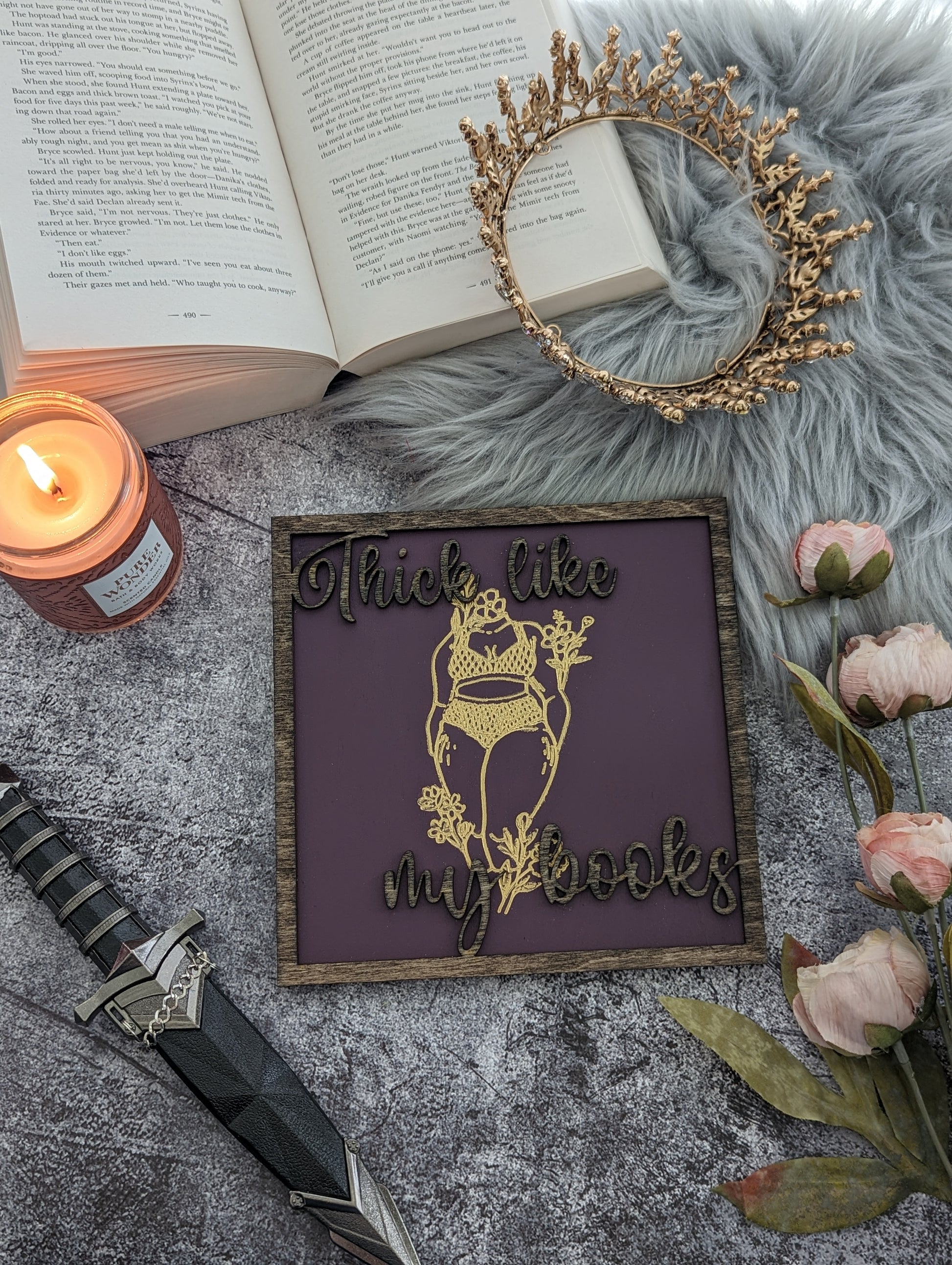 Thick Like My Books | Wooden Bookshelf Sign - Quill & Cauldron