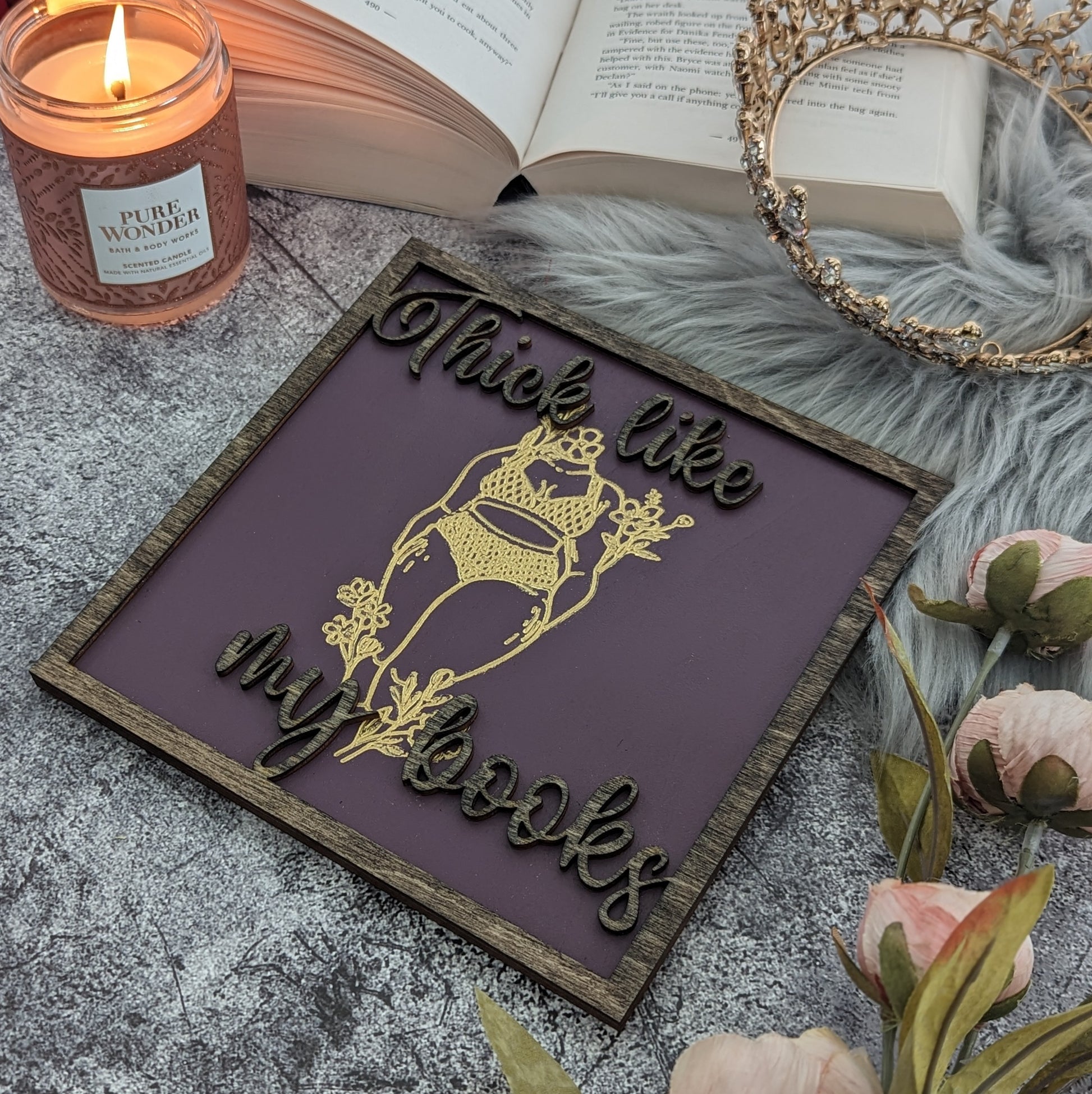 Thick Like My Books | Wooden Bookshelf Sign - Quill & Cauldron