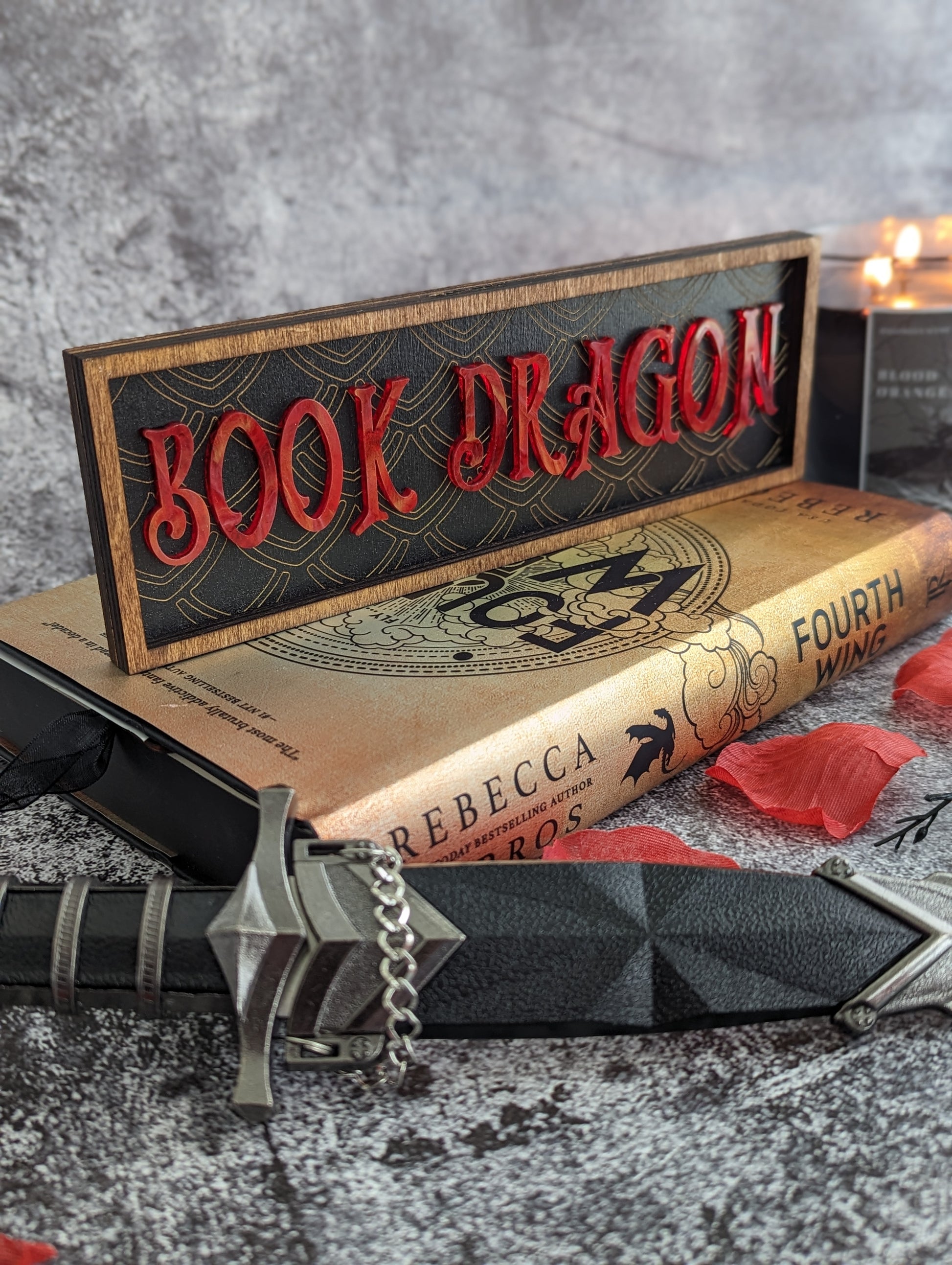 Book Dragon Wooden Bookshelf Sign - Quill & Cauldron