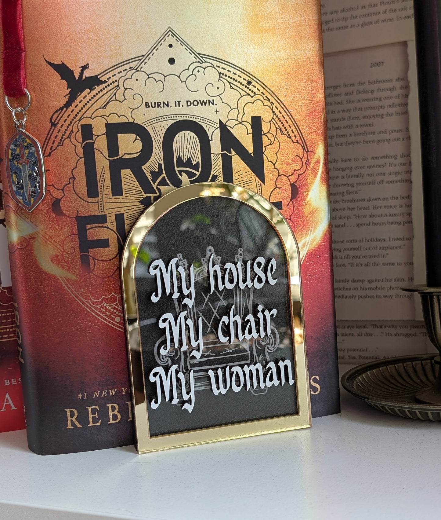 My House My Chair My Woman |  Licensed Iron Flame Bookshelf Sign