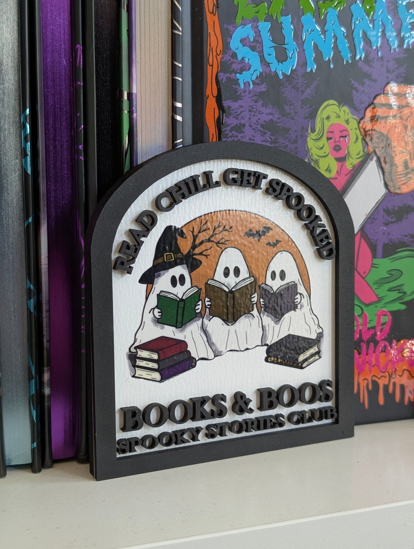 Books & Boos Spooky Stories Club Spooky Collection Bookshelf Sign