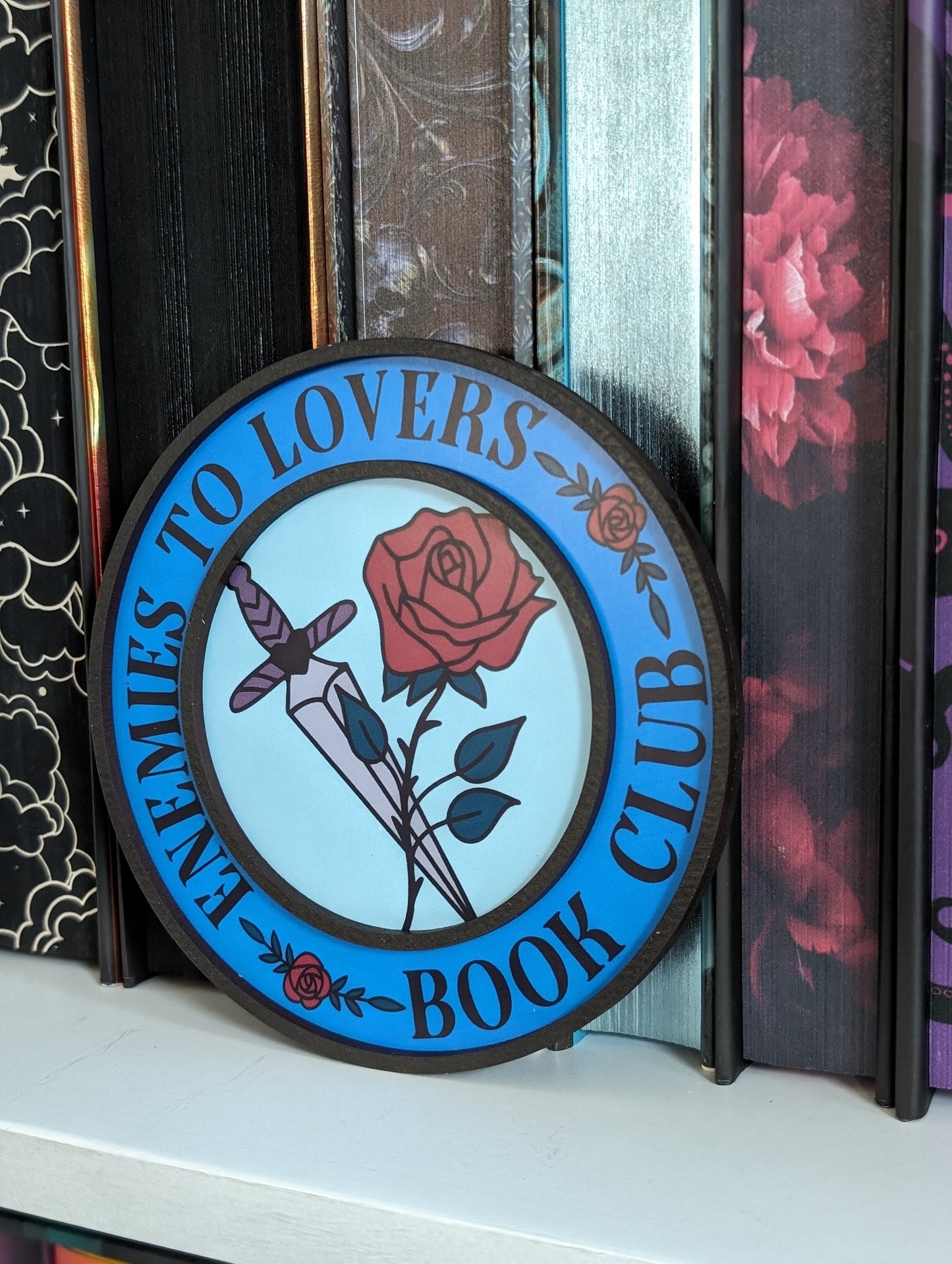 Enemies to Lovers Book Club | Wooden Bookshelf Sign