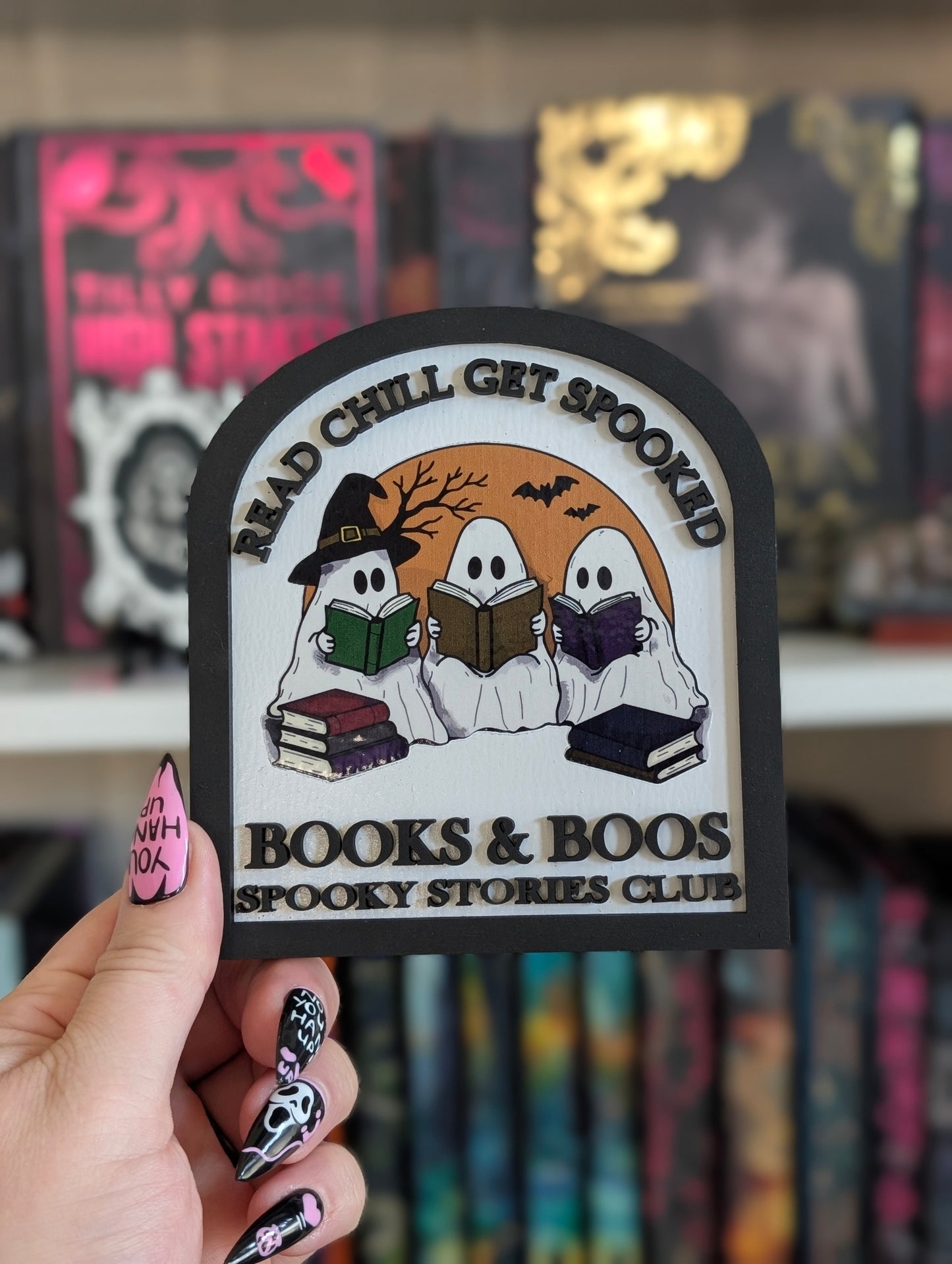 Books & Boos Spooky Stories Club Spooky Collection Bookshelf Sign