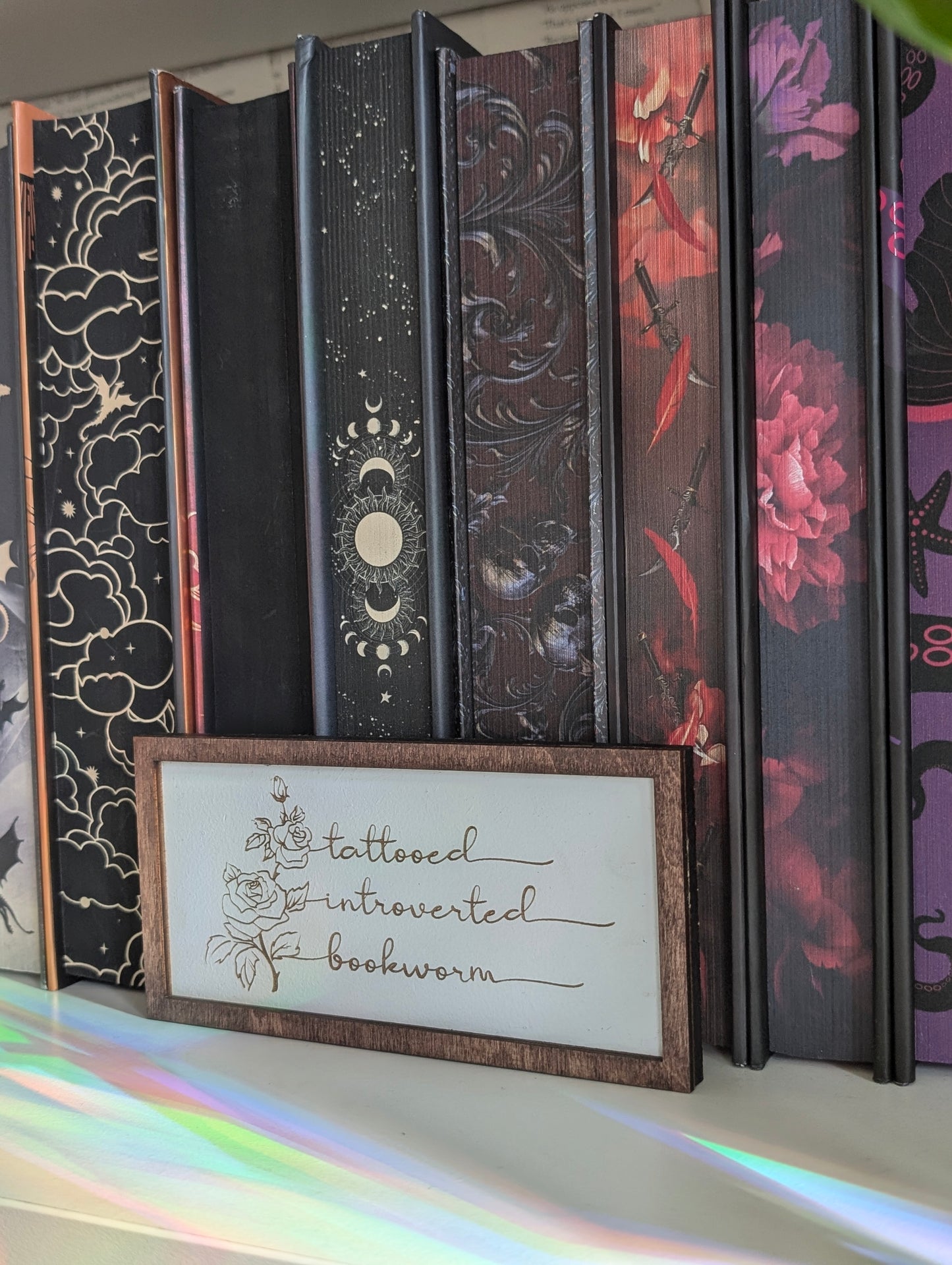 Tattooed Introverted Bookworm | Wooden Bookshelf Sign