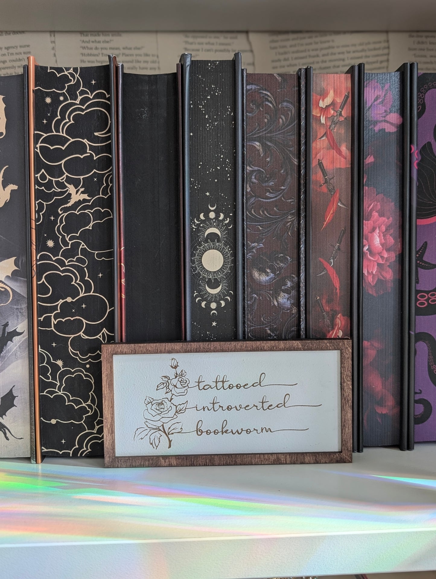 Tattooed Introverted Bookworm | Wooden Bookshelf Sign