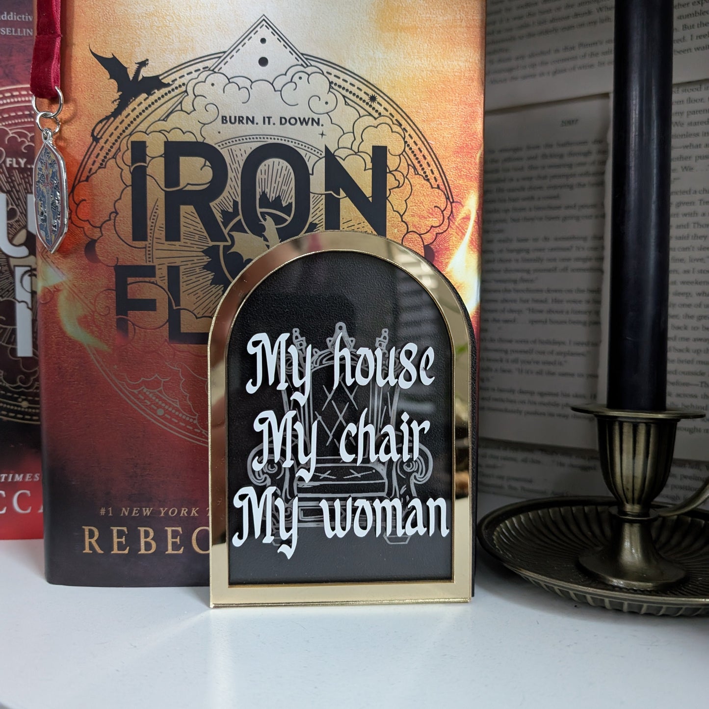 My House My Chair My Woman |  Licensed Iron Flame Bookshelf Sign