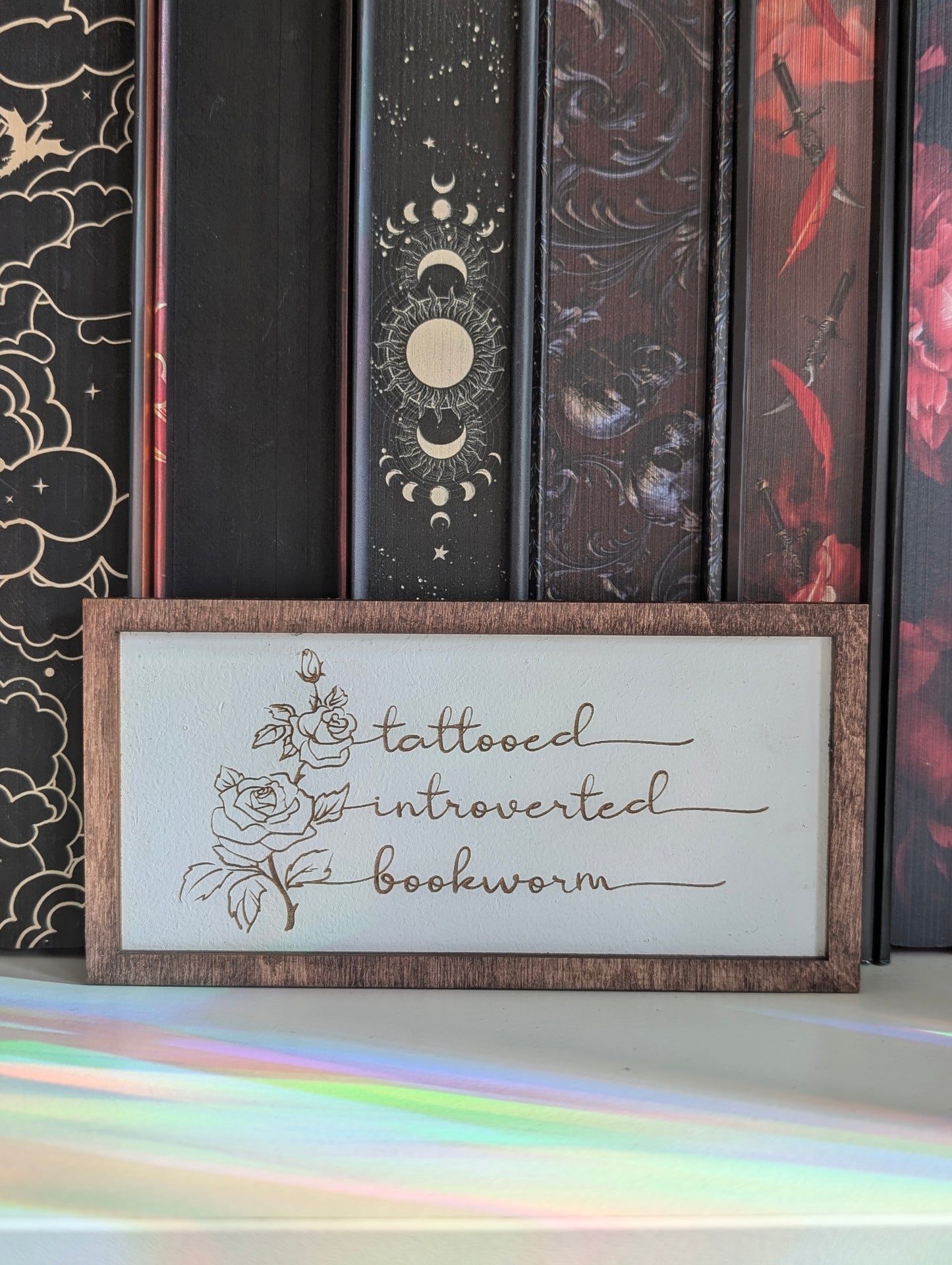 Tattooed Introverted Bookworm | Wooden Bookshelf Sign