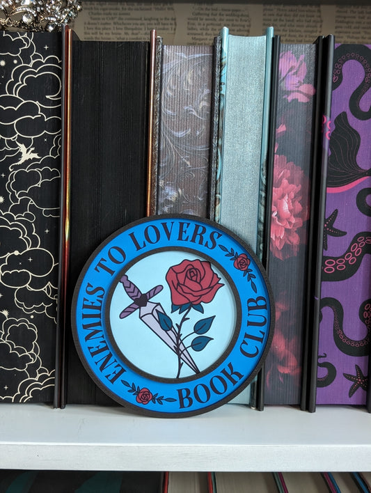 Enemies to Lovers Book Club | Wooden Bookshelf Sign