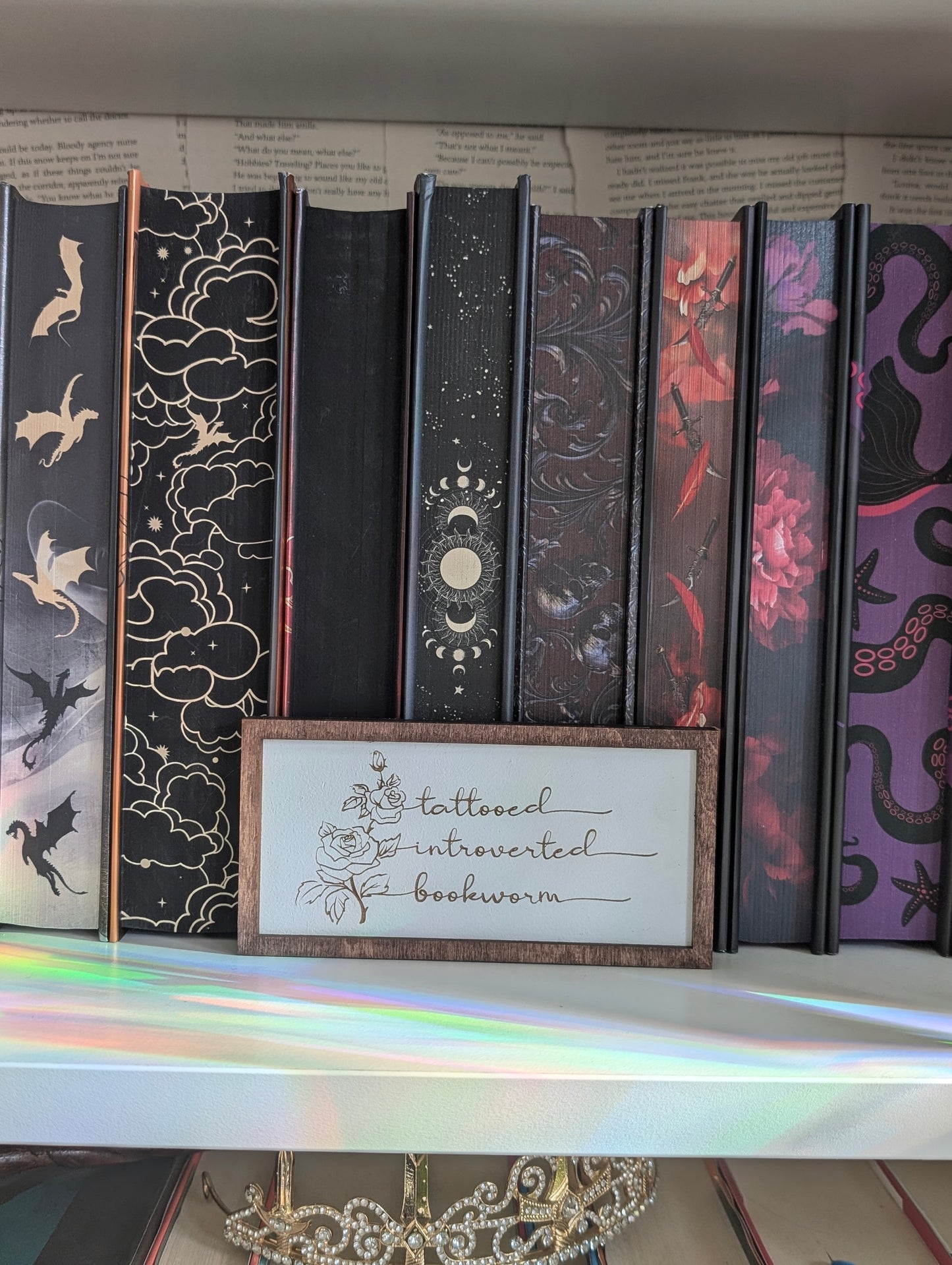 Tattooed Introverted Bookworm | Wooden Bookshelf Sign