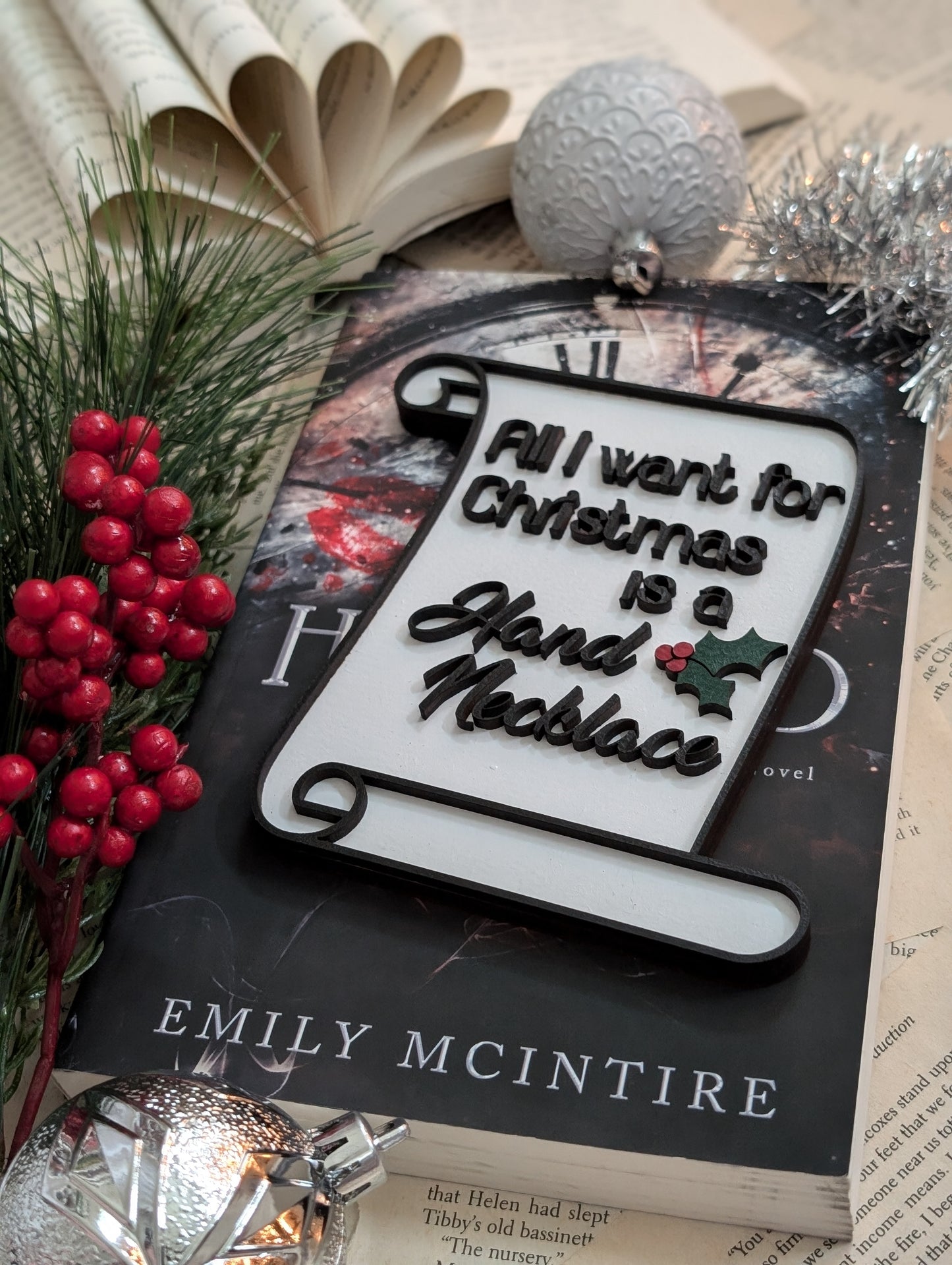 All I want for Christmas is a Hand Necklace Holiday Bookshelf Sign