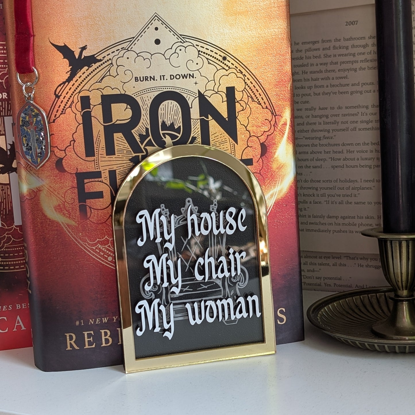 My House My Chair My Woman |  Licensed Iron Flame Bookshelf Sign