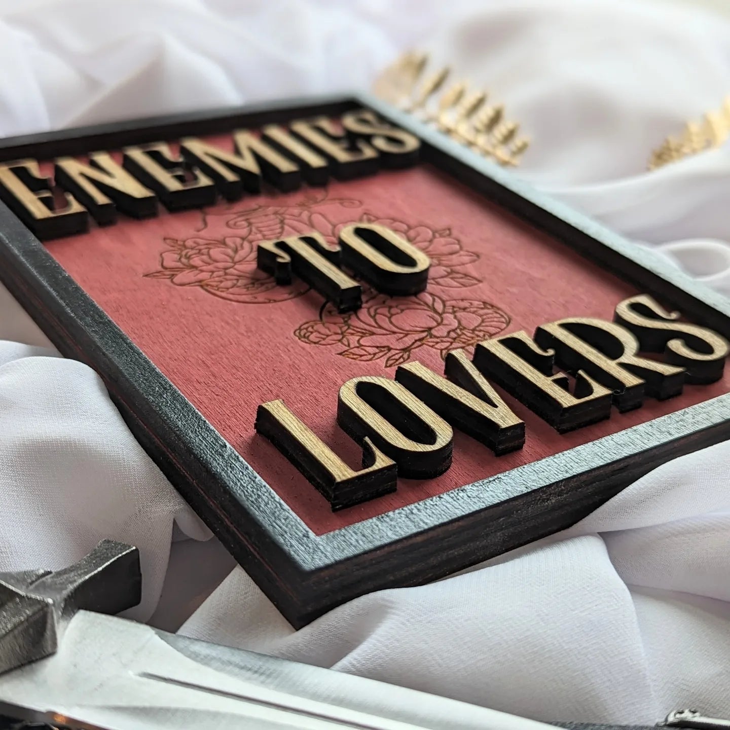 Enemies to Lovers | Wooden Bookshelf Sign - Quill & Cauldron