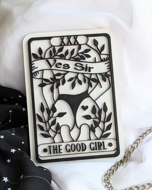 The Good Girl Tarot Card - Mini Wooden Bookshelf Decor - Shelf Sign - Quill & Cauldron