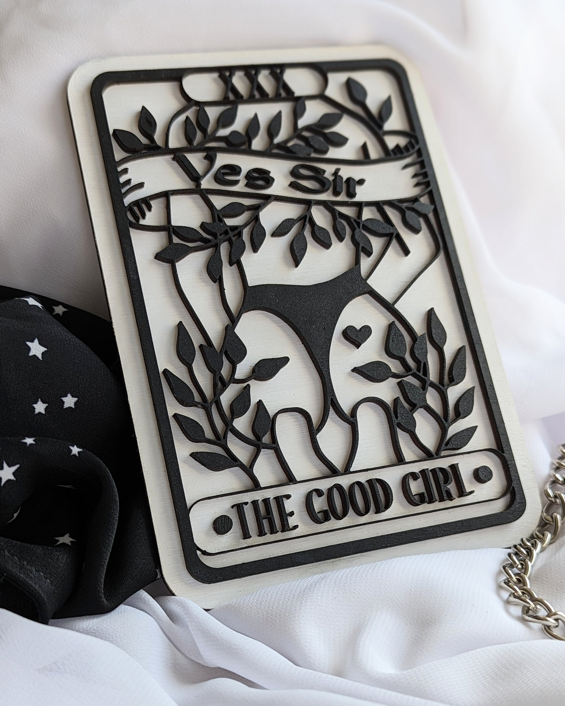 The Good Girl Tarot Card - Mini Wooden Bookshelf Decor - Shelf Sign - Quill & Cauldron